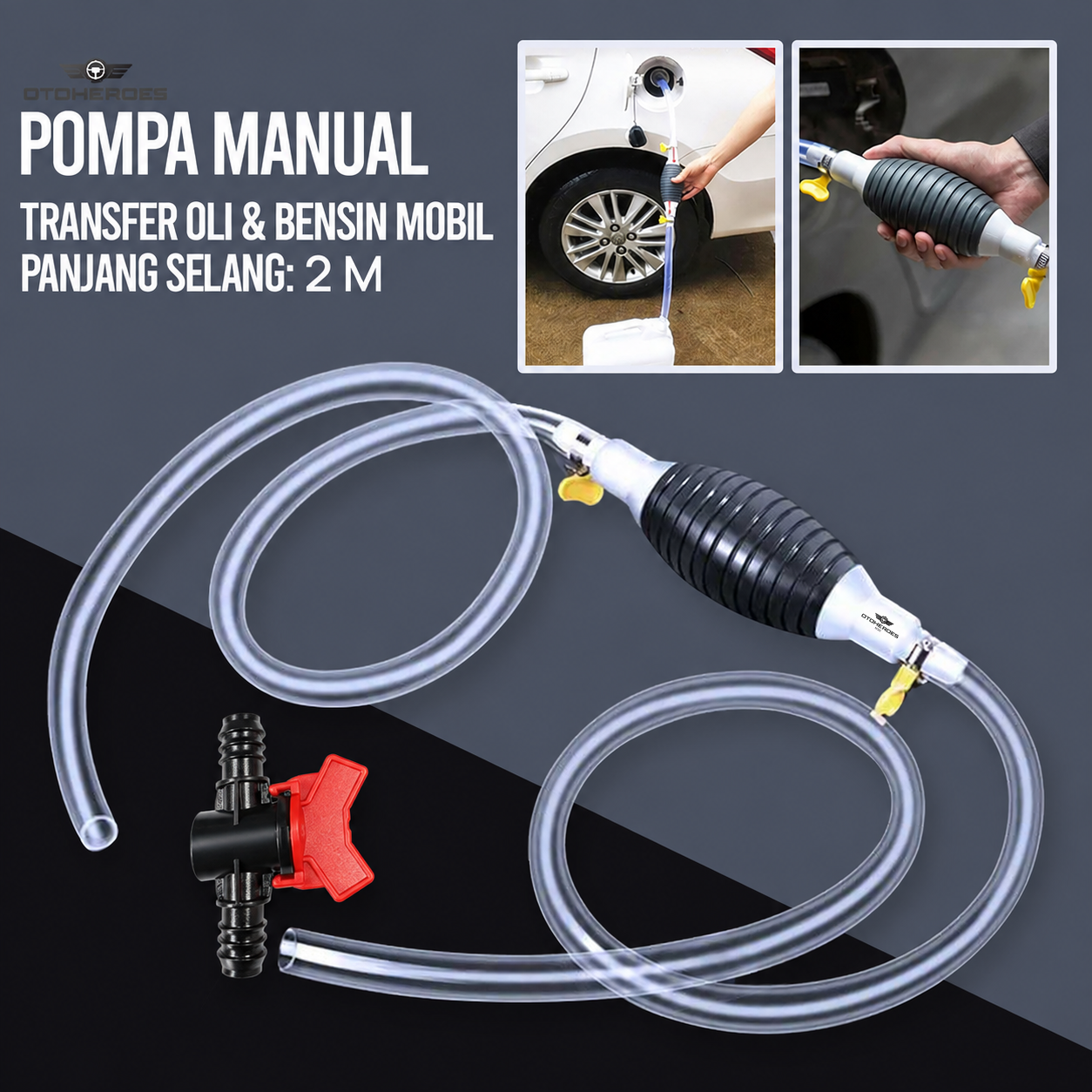 Pompa manual VANTREX FluxPump Pro lengkap dengan selang 2 meter dan valve merah